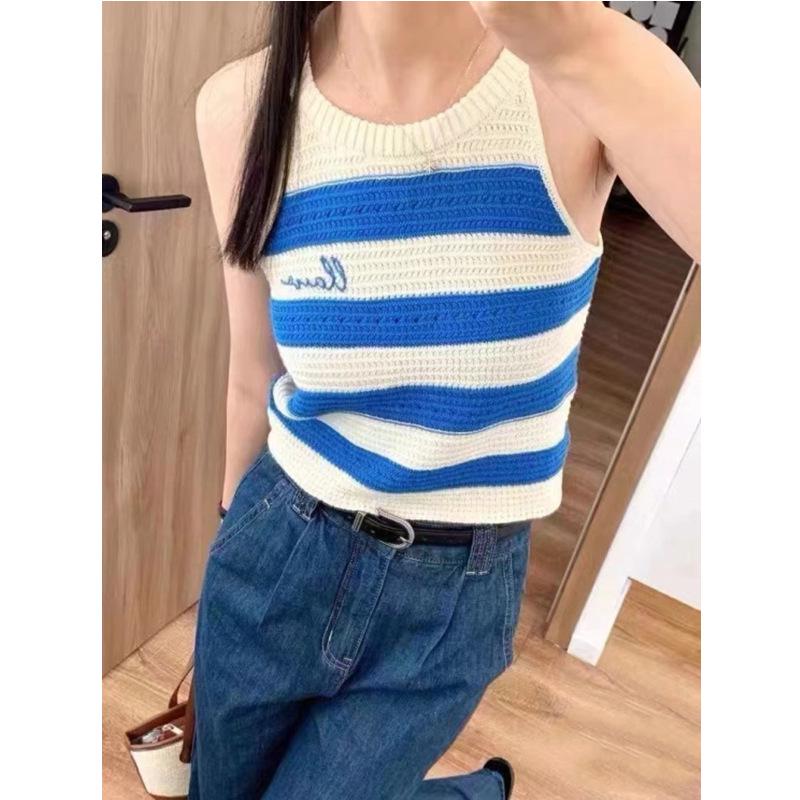 

Summer Sexy Knit Ice Silk Striped Vest - Sweet and Spicy Design for Women One Size чёрный