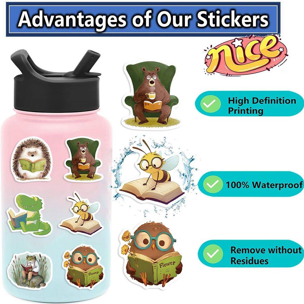 50pcs/pack Cartoon Cute Animal Reading Stickers Pack Phone Suitcase Computer Laptop Journaling Materials DIY Handmade Sticker