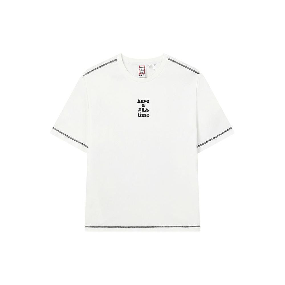 FILA X HAGT Collaboration Loose Casual Embroidered Letter Short Sleeve T-Shirt Unisex Tops White F11U229105F-WT