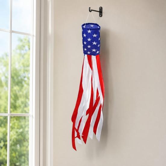 4th of July Outdoor Decoration, American Flag Porch Sign, Red White Blue Hanging Banner, USA Pleated Fan Flag, Patriotic Windsock for Independence Day