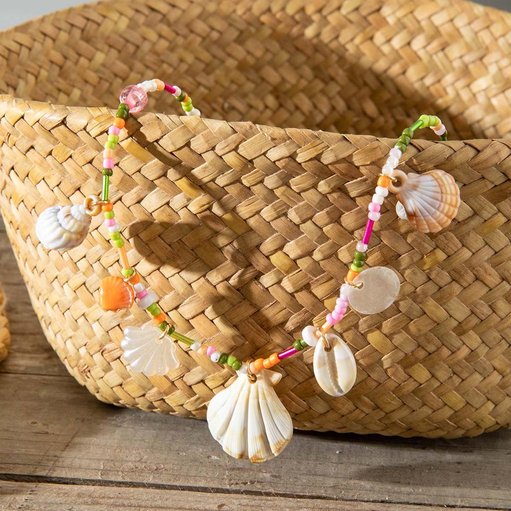 Modische Süße Sommer Strandurlaub Bunte Reisperlen Jakobsmuschel Muschel Halskette Damenschmuck Ozean Element Halskette