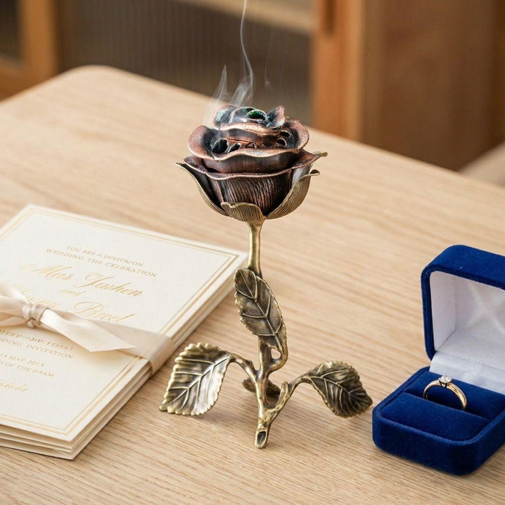 Handcrafted Metal Rose Burner Sturdy Aromatherapy Burner Romantic Rose Statue Gifts  Study Room