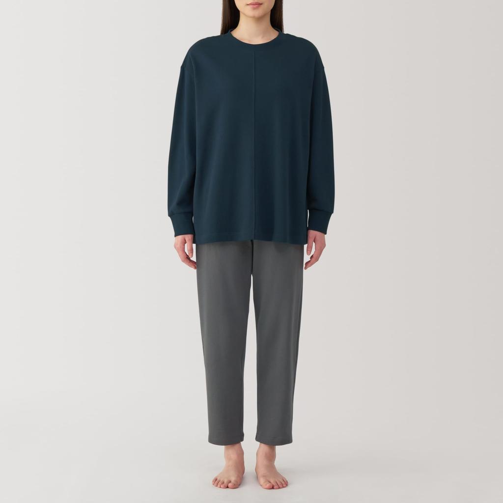 MUJI Loosely Twisted Sweatshirt Long Sleeve Loungewear Size S Women's Set, Navy, (FD1LAA5S)