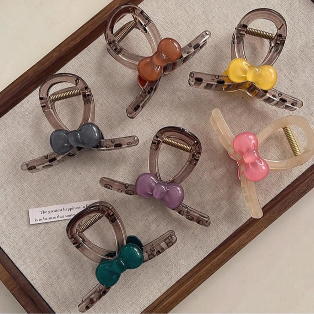 

Geometric Bow Hair Claw Acrylic Middle Shark Clip Sweet Bow Grab Clip Girls