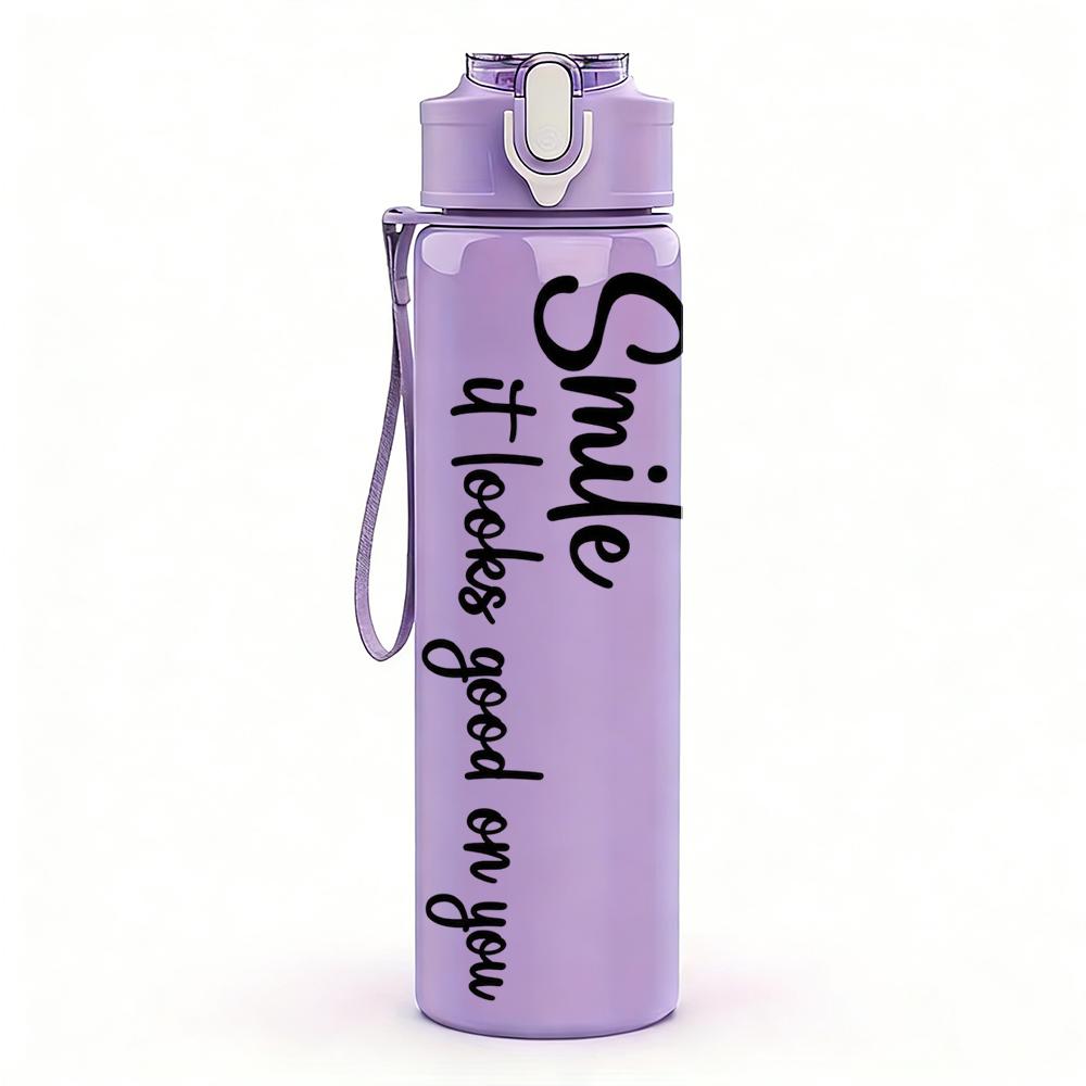 1PC Smile Vertical Quote Line Art 750ml Color Plastic Sports Water Bottle Leakproof Flip Straw Lid Suitable for Sports Office Home Use