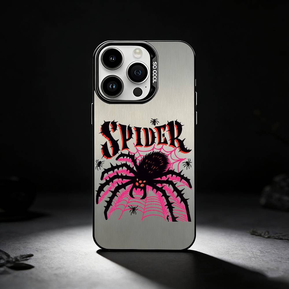 Cool Fashion-trend Spider Phone Case For iPhone 17,16,15,14,13,12,11 Plus,Pro Max,XS,Colored Silver Phone Case