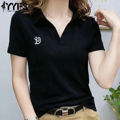 Women's Fashion Casual Summer Spring Solid Color Print Short Sleeve POLO Neck Blouses & Shirts