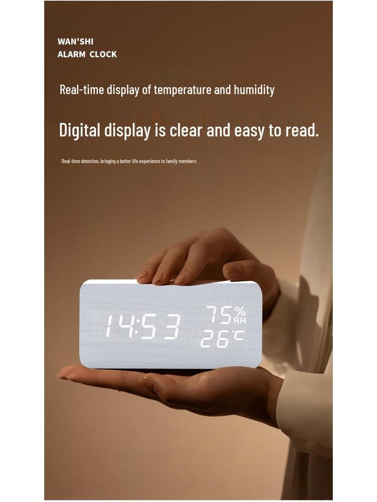 Stylish Wooden LED Digital Alarm Clock with Charging Port