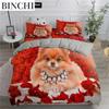 Pomeranian Dog King Queen Duvet Cover Puppy Bedding Collection For Teens Adults Pet Animal Colorful Sky 23Pcs Polyester Quilt Cover