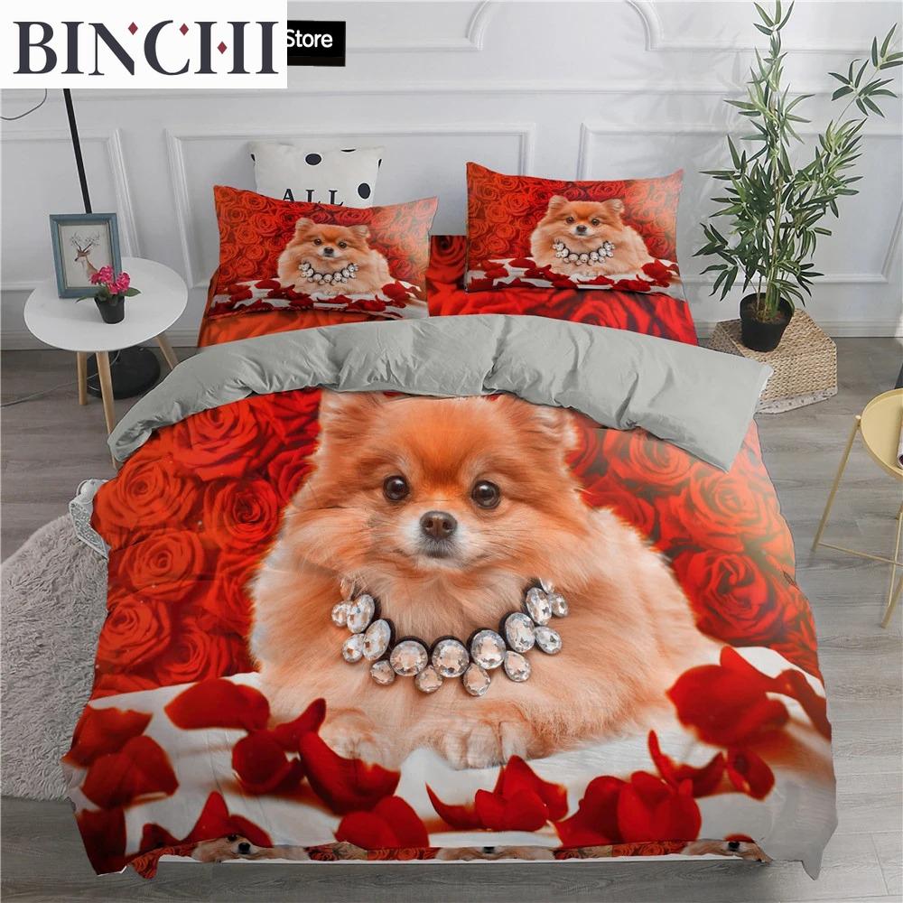 Pomeranian Dog King Queen Duvet Cover Puppy Bedding Collection For Teens Adults Pet Animal Colorful Sky 23Pcs Polyester Quilt Cover