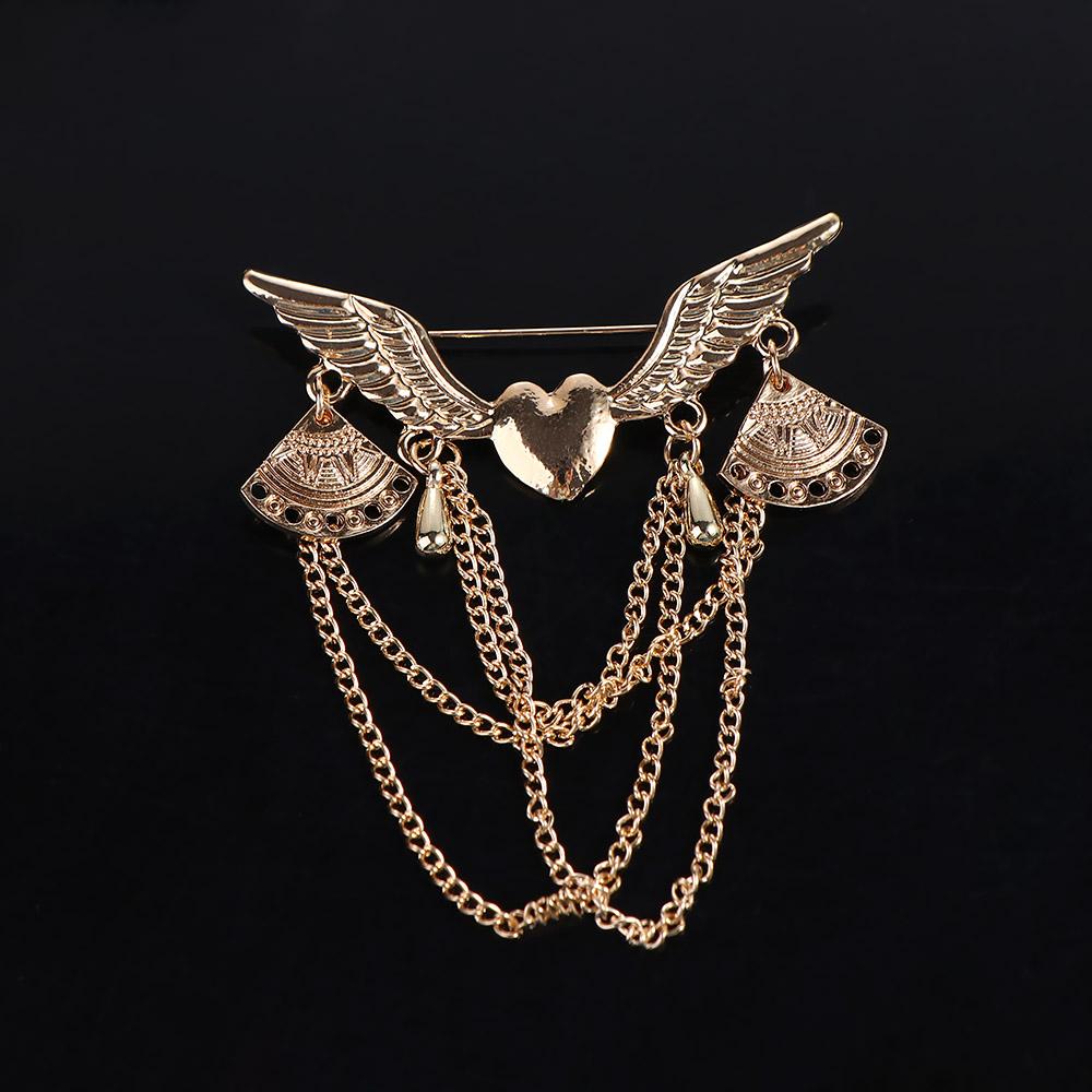 Suit Retro Chain Angle Wing Lapel Pin Heart-Shaped Jewelry Brooches Fashion Accessories Brooch Pins