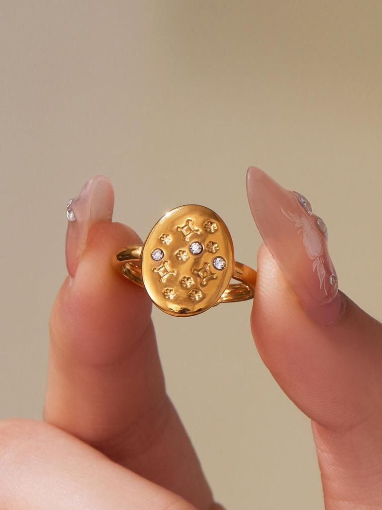 Oumaijia 18k Gold-Plated Geometric Zircon Pentagram Open Ring