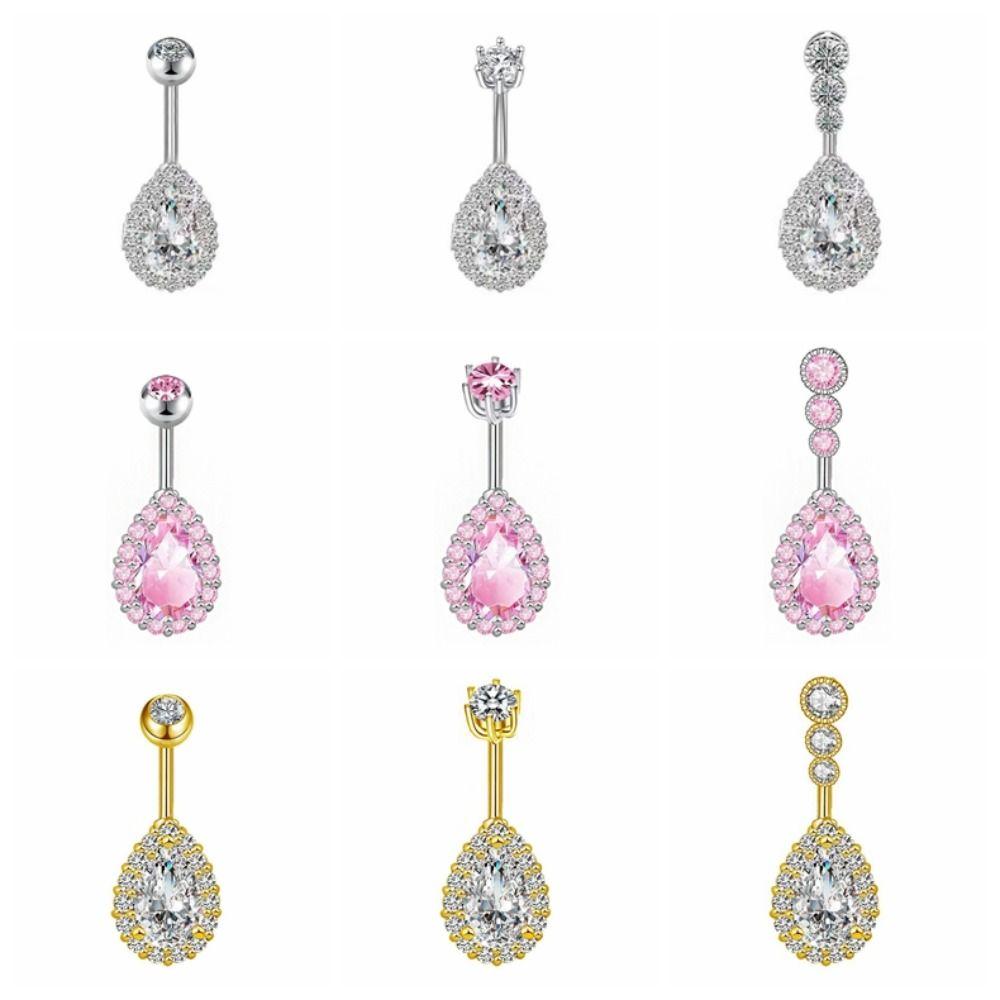 Rhinestone Zircon Navel Ring Stainless Steel Body Piercing Jewelry Fashion Belly Button Ring  Gift