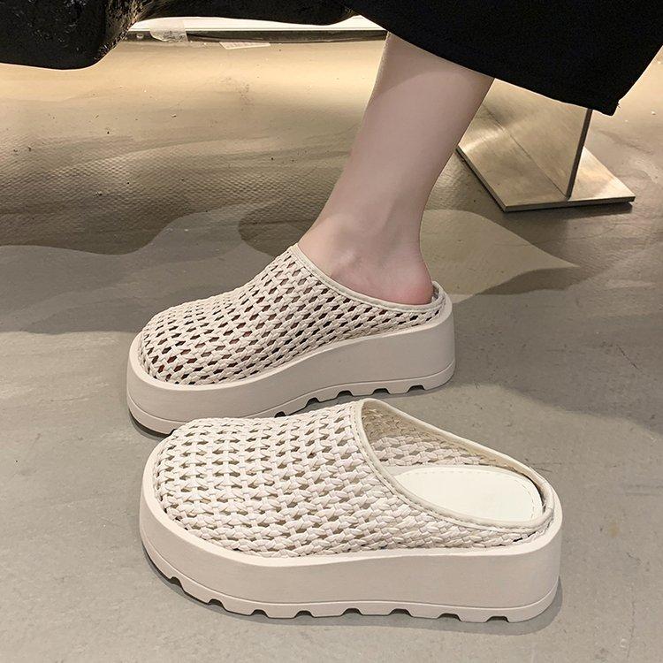 

[youshilai] Baotou slippers women 2025 new versatile hollow thick-bottomed muffin wearing cool slippers women 40