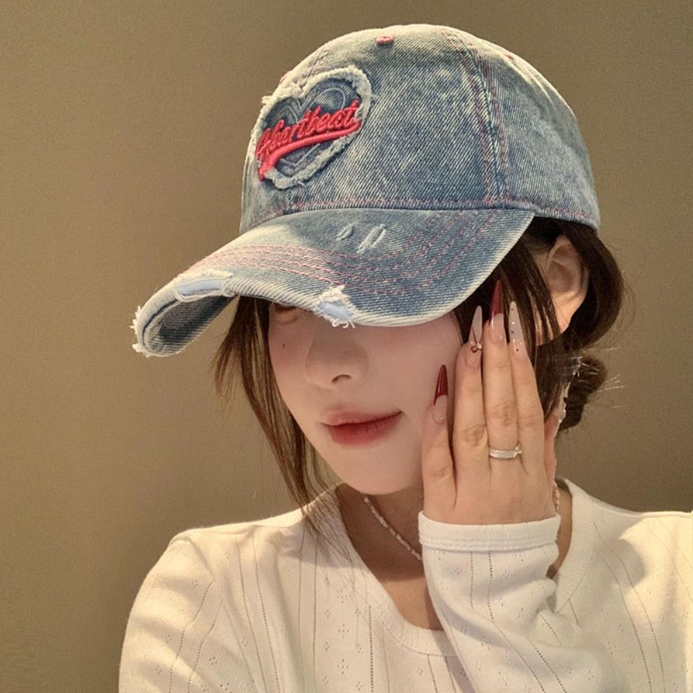 Korean Style Letter Visors Love Denim Snapback Cap Retro Vintage Baseball Cap Men
