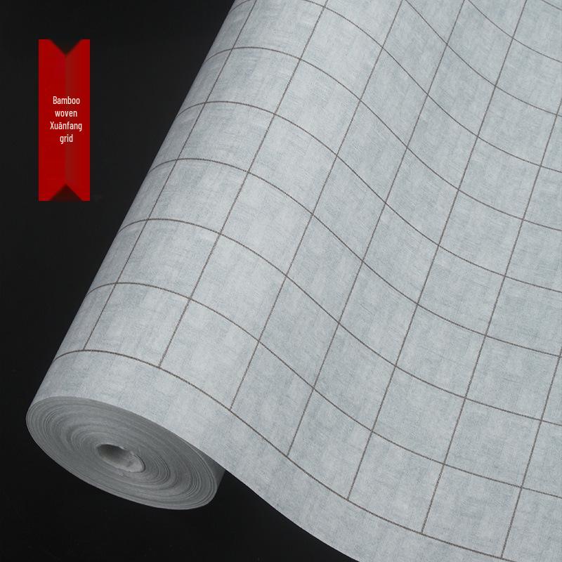 Retro Xuan Paper Texture: Half-Ripe Small Regular Script Grid Long Scroll with Square Grid & Vertical Stripes for Calligraphy Work 35 cm x 20 m