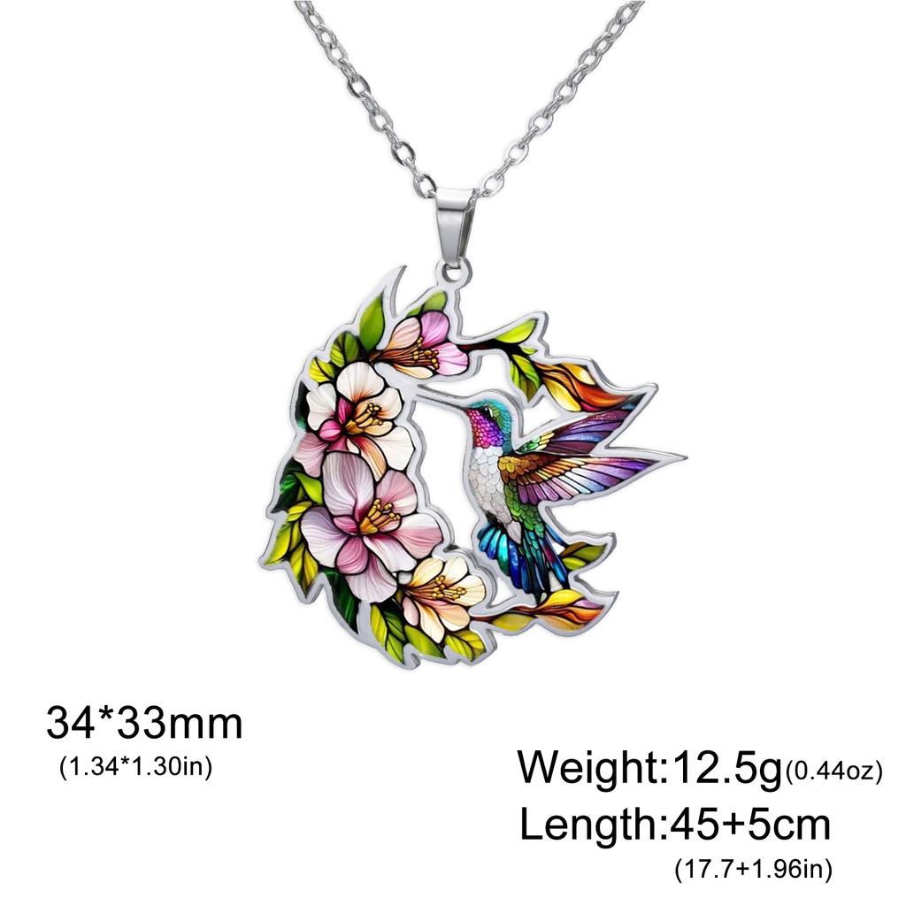 Hummingbird Flower Pendant Necklaces for Women Girls Stainless Steel Bird Neck Chain Jewelry Wholesale Valentine's Day Gift
