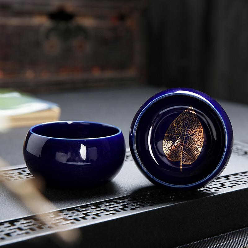 Golden Maple Leaf Jianzhan Ceramic Tea Kiln Change Tianmu Glaze Tasting Creative Master Single Cup Retro Gold-embellishe