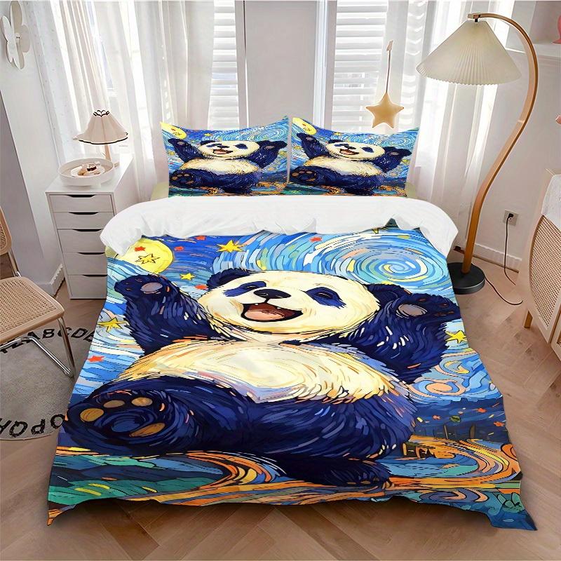 

3pcs Panda Night Bedding Cover Set, Fashion Classic Popular Print Bedding Set, Soft Comfortable, All - Season Use, For Bedroom198 135x200cm