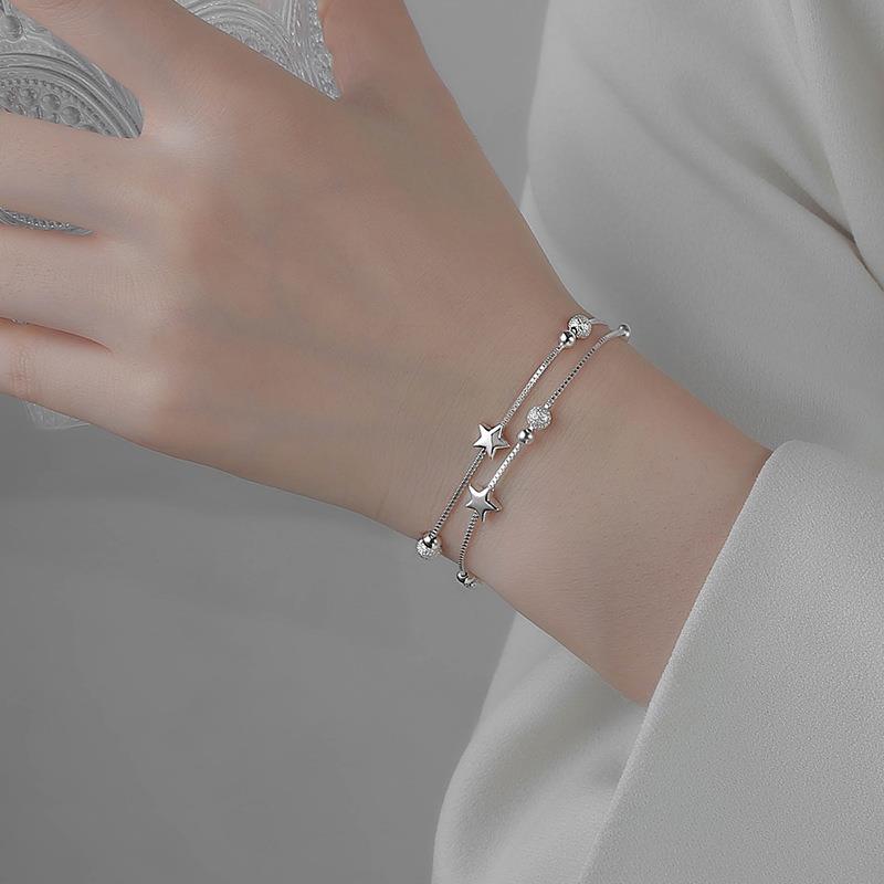 925 Sterling Silver Star Beaded Bracelets For Women Vintage Korean Double Layered Adjustable Bracelet Party Exquisite Jewelry