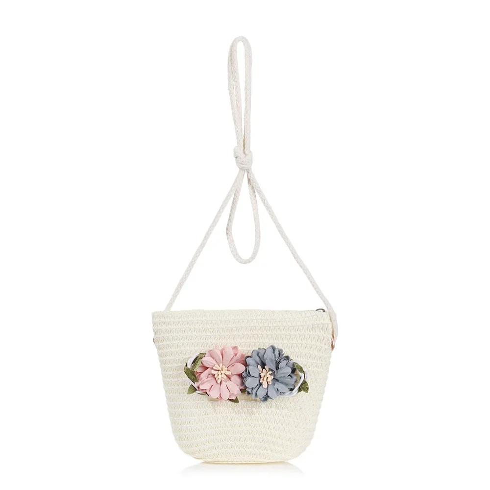 New Summer Kids Flower Caps Bag Girl Sandy Beach Hat Baby Coin Cute Weave Straw Purse Children's Messenger Backpack
