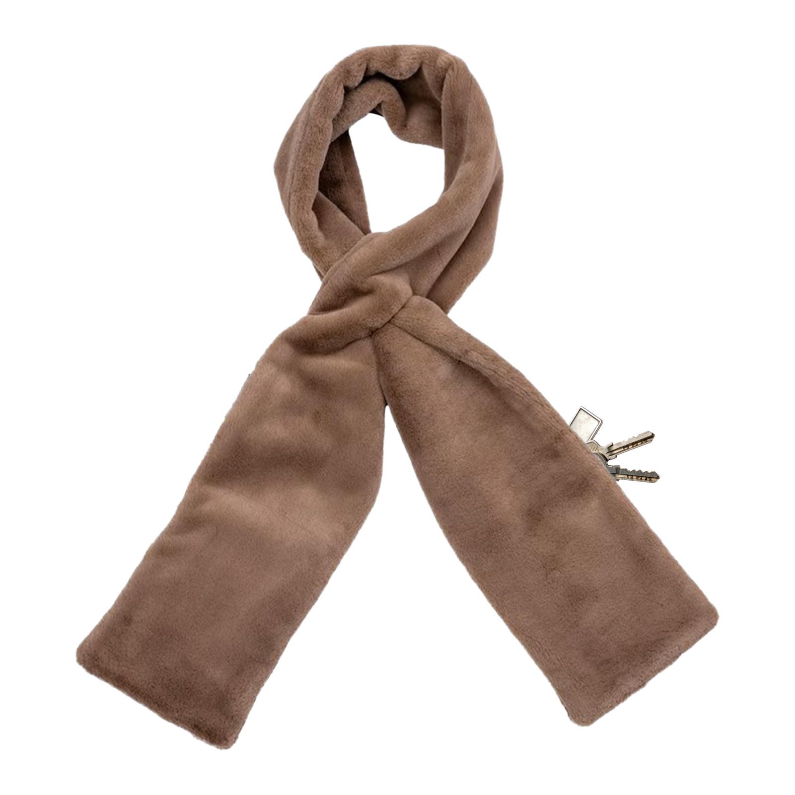 

Scarf Hidden Zipper Pocket Scarf with Secret Storage for Outdoor Travel Windproof Warm Soft Faux Fur Scarf кавовий