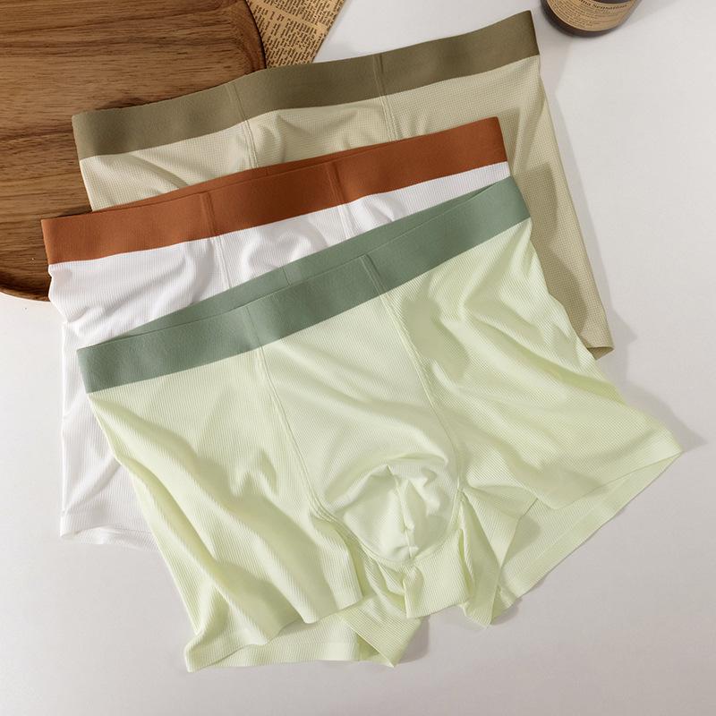 

3 шт. Летнее вафельное нижнее белье из ледяного шелка Мужские трусы-боксеры с четырьмя углами, контрастного цвета, дышащие, бесшовные шорты, трусы-боксеры с плоскими углами 4XL