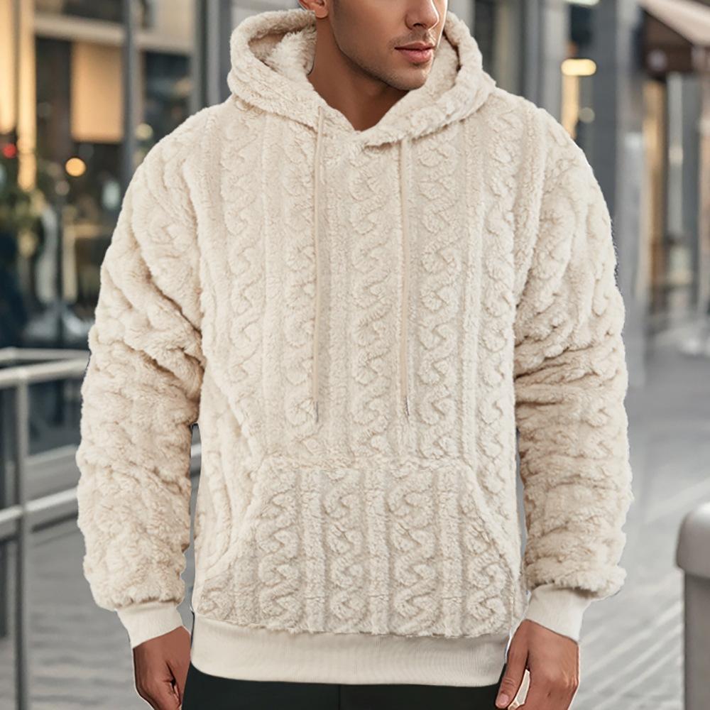 Men's Fuzzy Sherpa Hoodie Pullover Sweatshirts With Pocket Comfortable Loose Cozy Long Sleeve Winter Hooded Outwear Textured Tops for Men