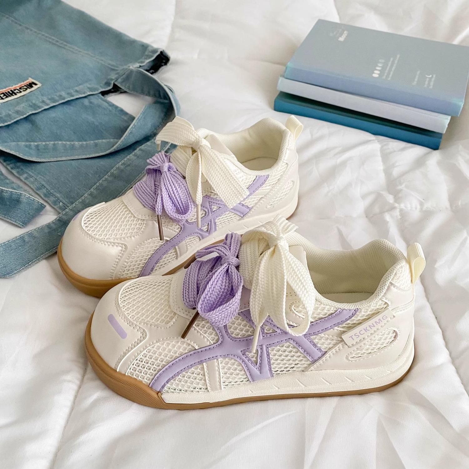 

Mesh platform white shoes women s popular summer breathable 2025 new versatile net shoes casual sports board shoes 40 фиолетовый