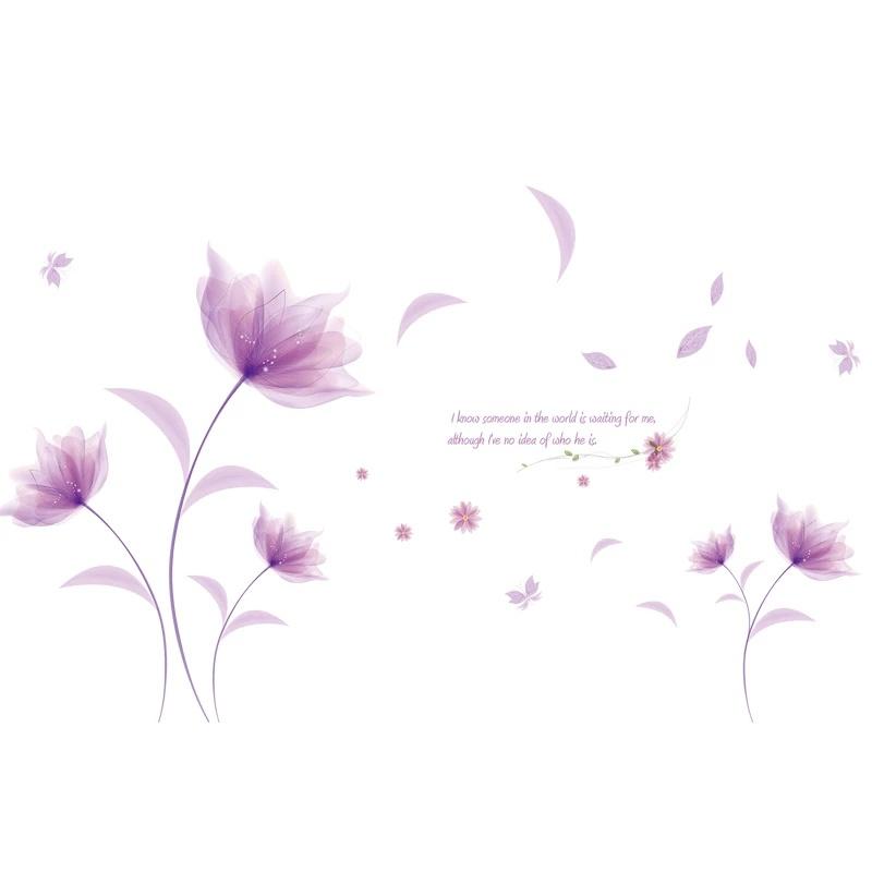 Romantische Lila Blumen Wandsticker Liebe Wohnzimmer Schlafzimmer für Heimdeko Kunstaufkleber Hintergrundaufkleber Wanddekoration
