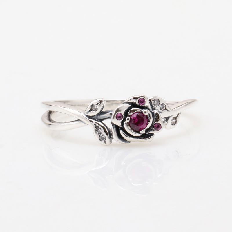 Pan Jia Silver-Plated 'Beauty and the Beast' Rose Ring: European & American Fashion Floral Petal Ring for Women.
