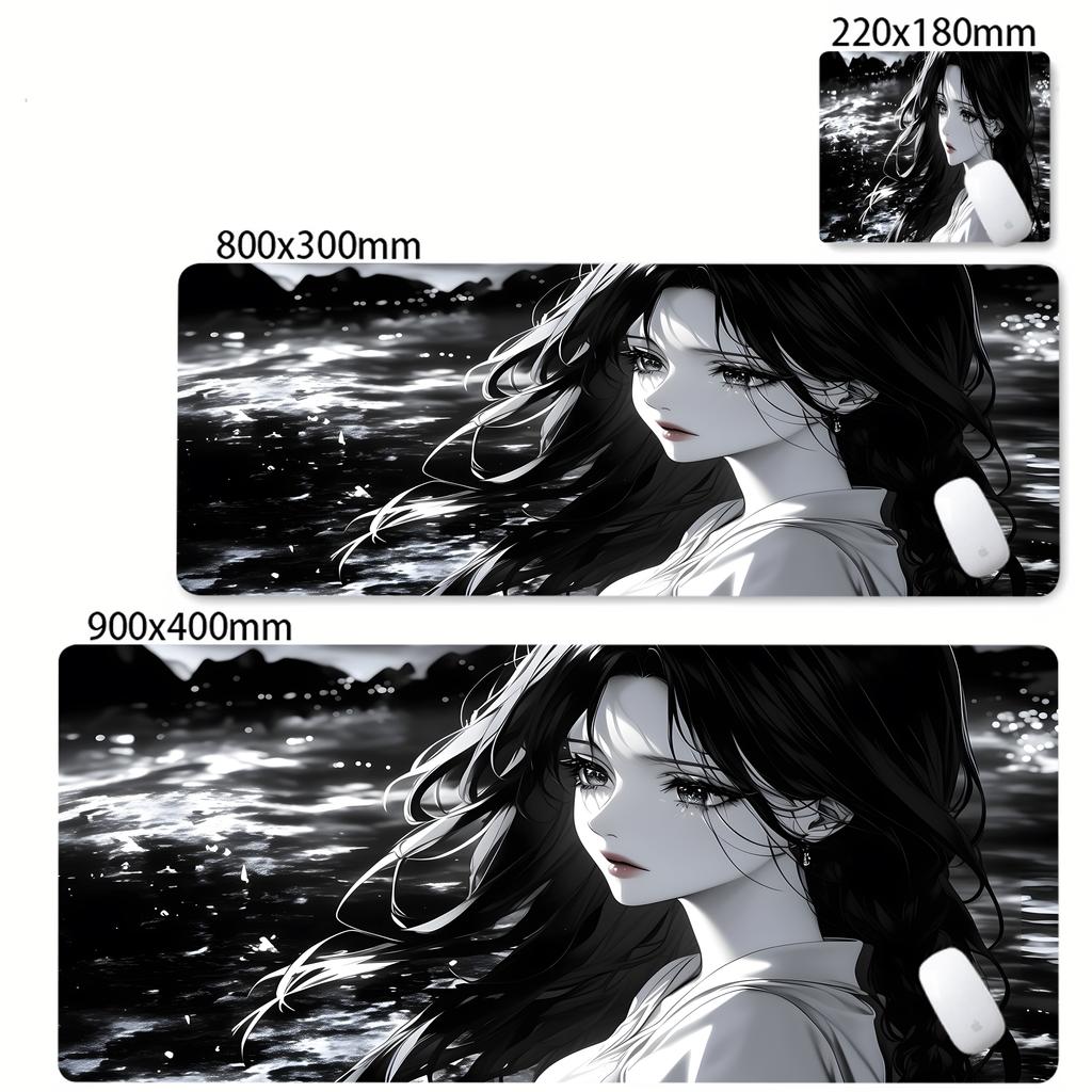 XXL Anime Girl Cool Mouse Pad Black White Mousepad Large Gaming Keyboard Pad Office Pc Accessories Desk Mat PC Cabinet Mats Rug