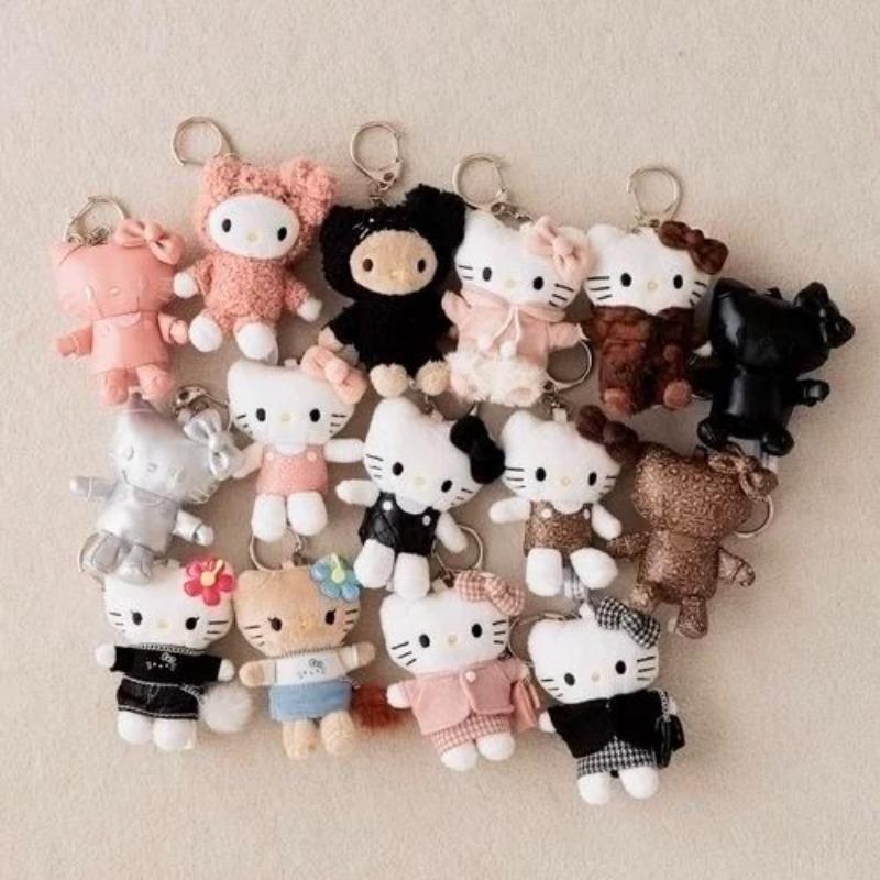 8CM kawaii winter me series mini Hell Kitty Doll keychain houndstooth leopard print Kitty cat bag Pendant Cat Accessories Gifts