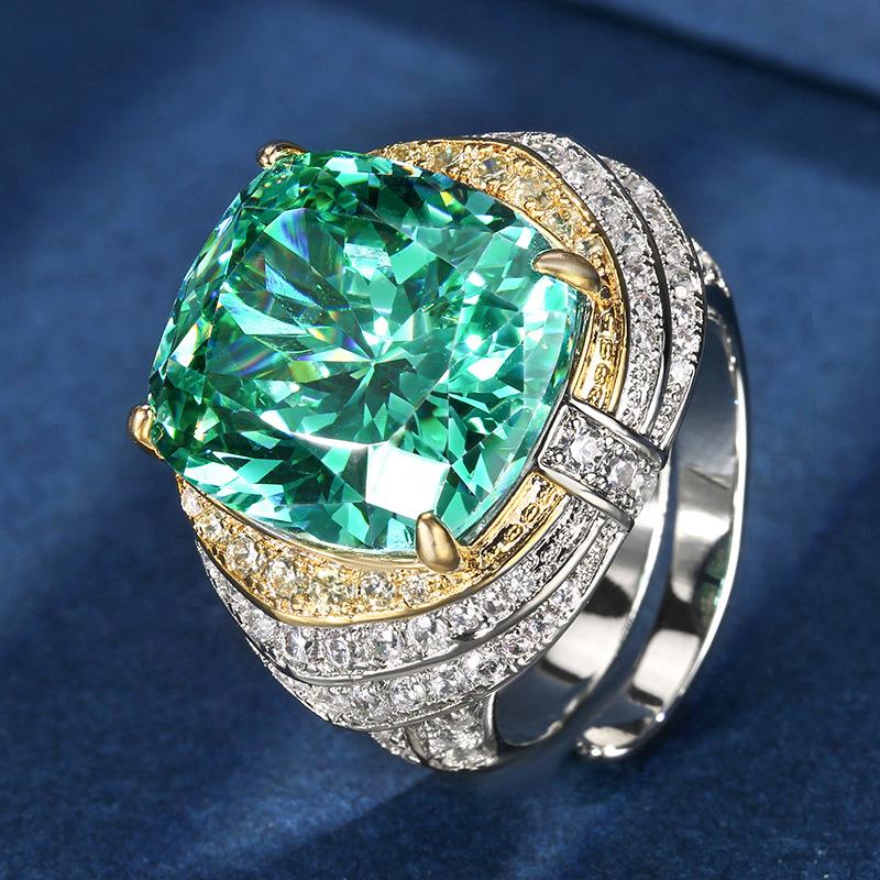 Schmuck Kupferboden Vergoldet Simulation Para Grün Fett Rechteckig 14 * 16 Ring Damen
