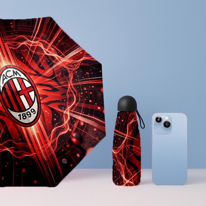 AC Milan Pattern Printed Mini 5 Folds 8 Ribs Compact Umbrella Windproof Waterproof Lightweight Portable Folding