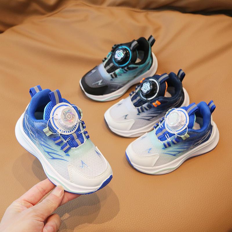 Children's Sports Shoes 2025 Spring and Autumn Boys' Casual Shoes Rotating Button Girls' Running Shoes Soft Sole Baby Net Shoes Single