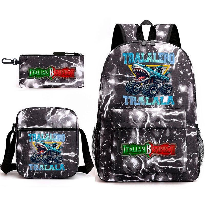 Cartoon abstract Shanhaijing primary school students and teenagers backpack schoolbag tongtongsahur three-piece set L