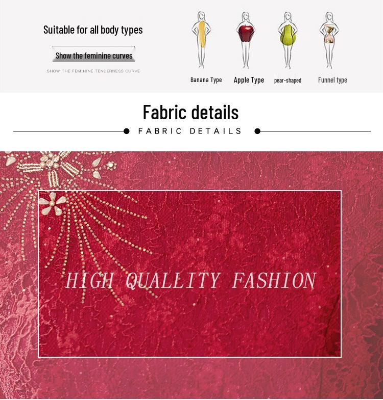 2025 Spring Red Lace Qipao: Young Plus Size Three-Quarter Sleeve A-Line Dress for Mothers at Wedding Banquets