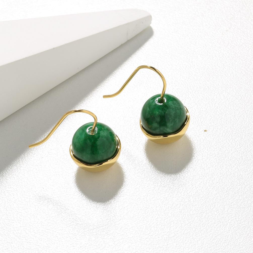 Naturlige jade turkis agat øredobber antikke øredobber kvinners nisje high-end følelse 925 sterlingsølv belagt 18k ørekrok