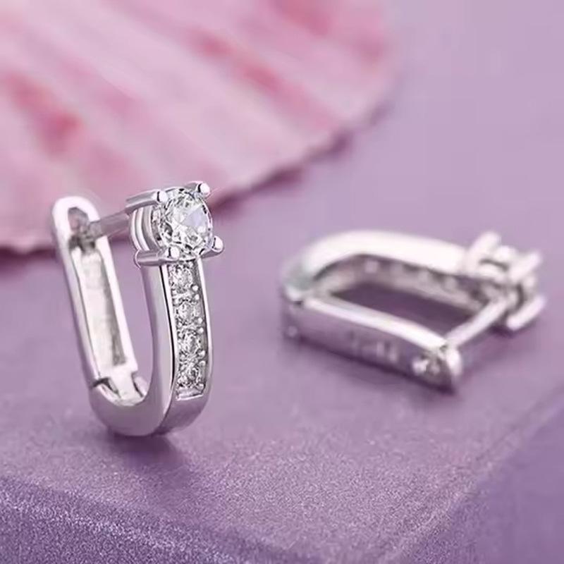Minimalist U Shaped Zircon Earrings For Women Light Luxury Niche Design Exquisite Fashionable Classic Ear Hoops