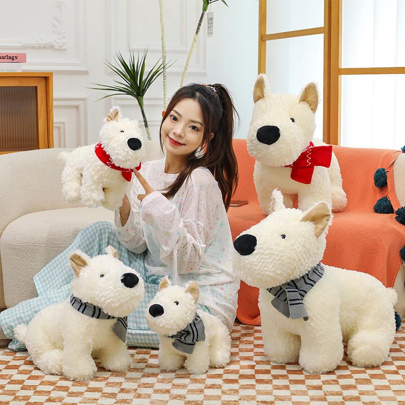 Doll Cartoon Dog Plush Animal Wearing Scarf High Elasticity Pp Cotton Filling