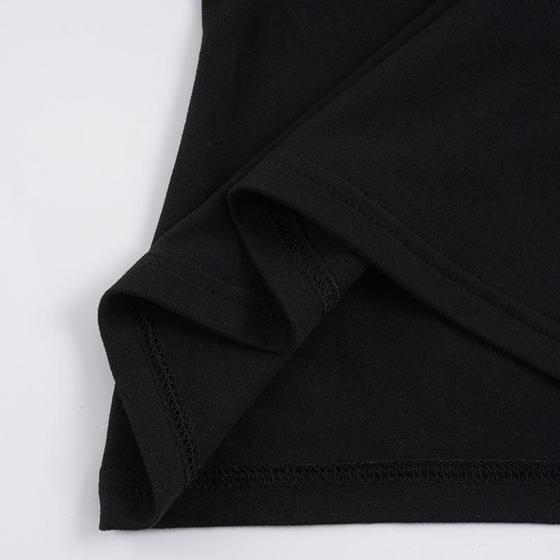 Summer New Style Hollow Design Long-sleeved T-shirt Simple Black Irregular Top for Women