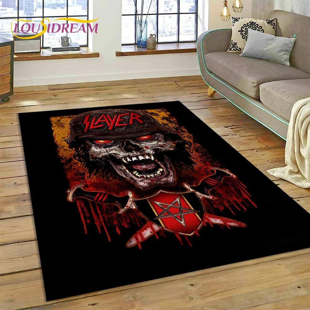Tappeto Rock Slayer Heavy Metal Band 3D per Camera da Letto Soggiorno Casa Decorazione Divano, Gioco Bambini Grande Tappetino Decorativo Pavimento Regalo