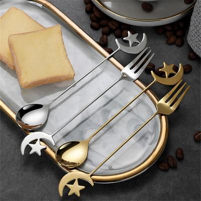 Star Moon Spoon Fork Stainless Steel Small Spoon Fashion Aternoon Tea Tableware Fruit Dessert Forks Coffee Tea Mixing Spoons