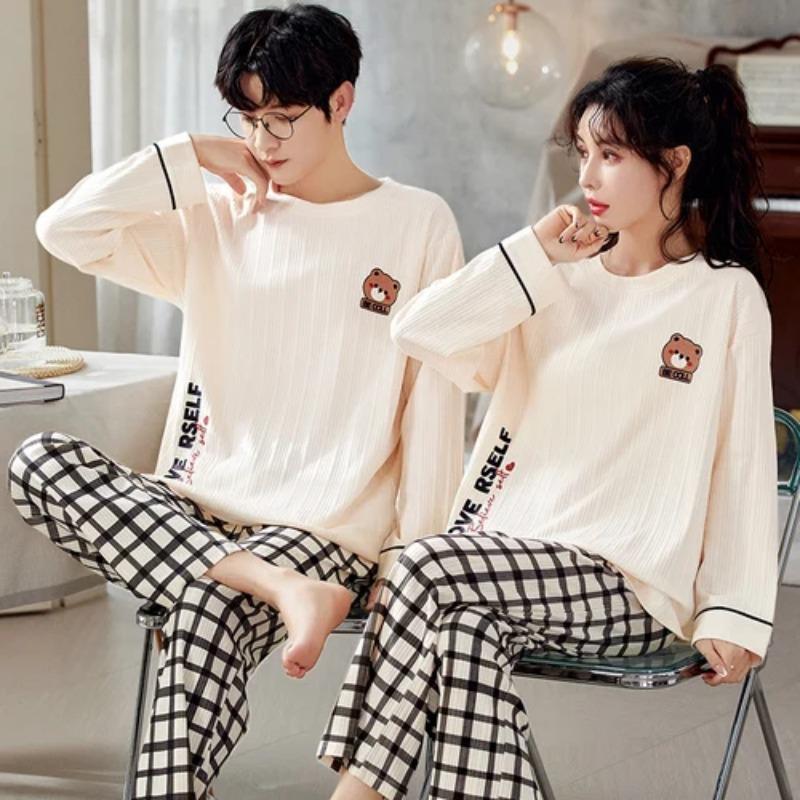 

Бавовняний домашній одяг. Жіночий і чоловічий піжамний комплект для весни. Милий одяг для подружжя з мультфільмами. Women Size L