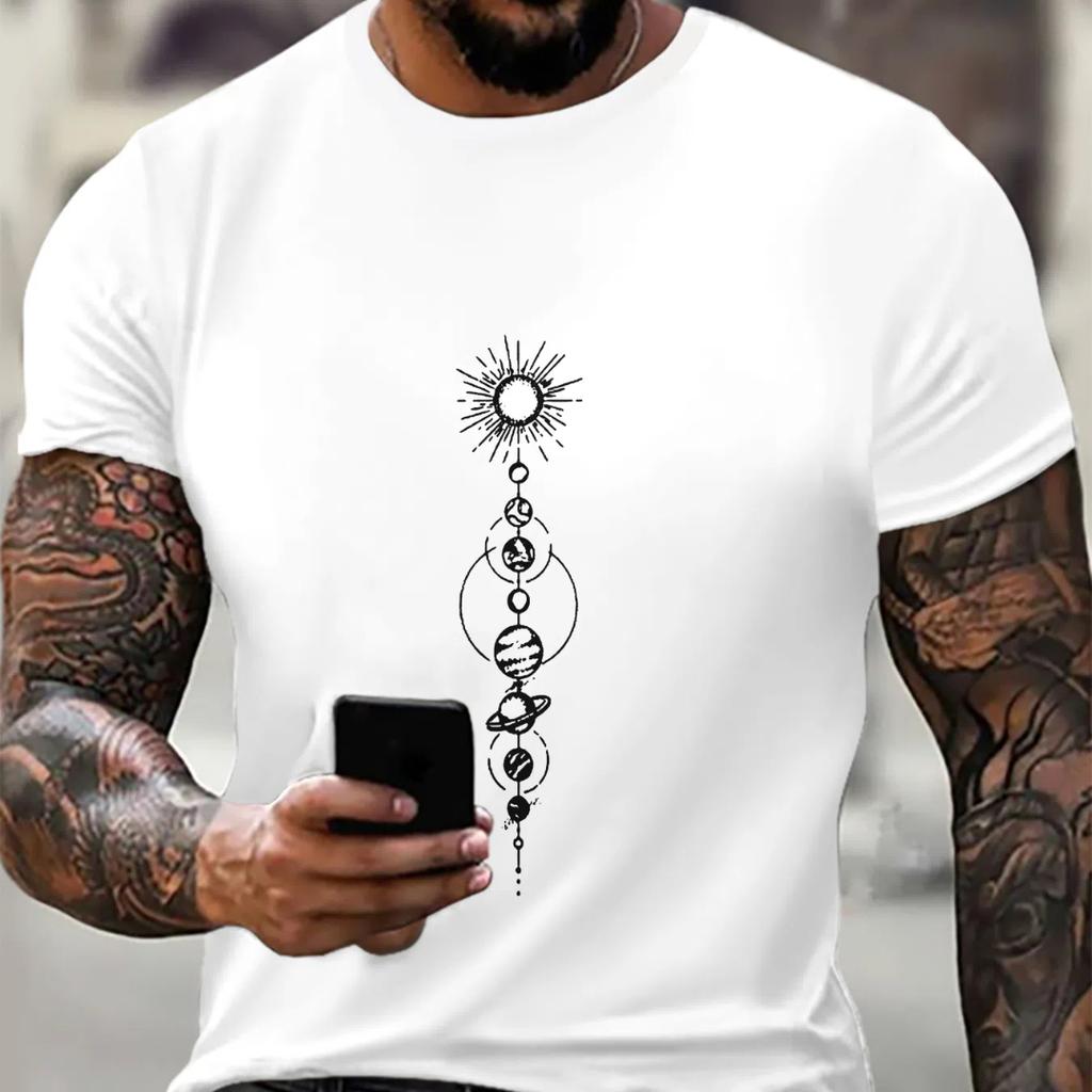 New summer short sleeved T-shirt top for men's daily casual street style round neck pullover printed T-shirt top for men's wear