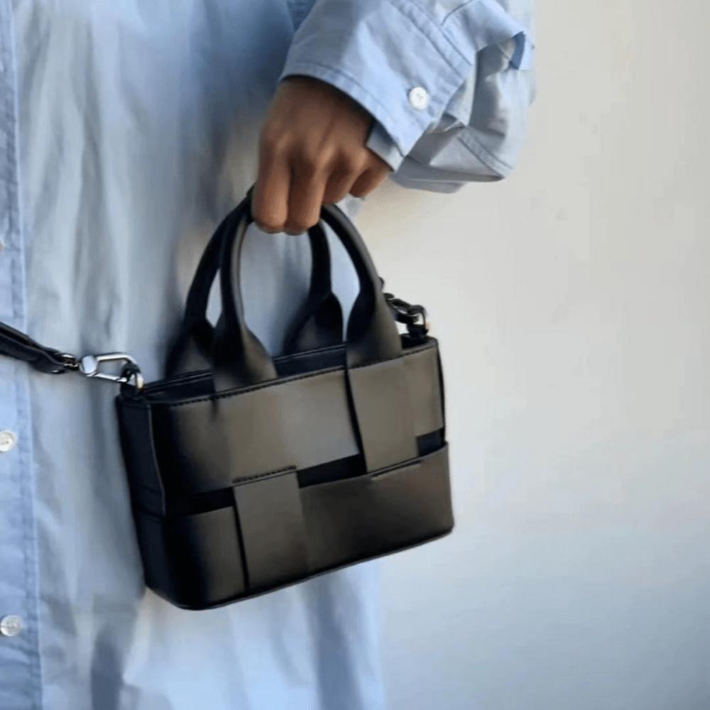 Stylish Black Geometric Shoulder Bag for Women - Adjustable Strap, Zipper Closure, Wristlet Design, Perfect for Casual and Professional Outings