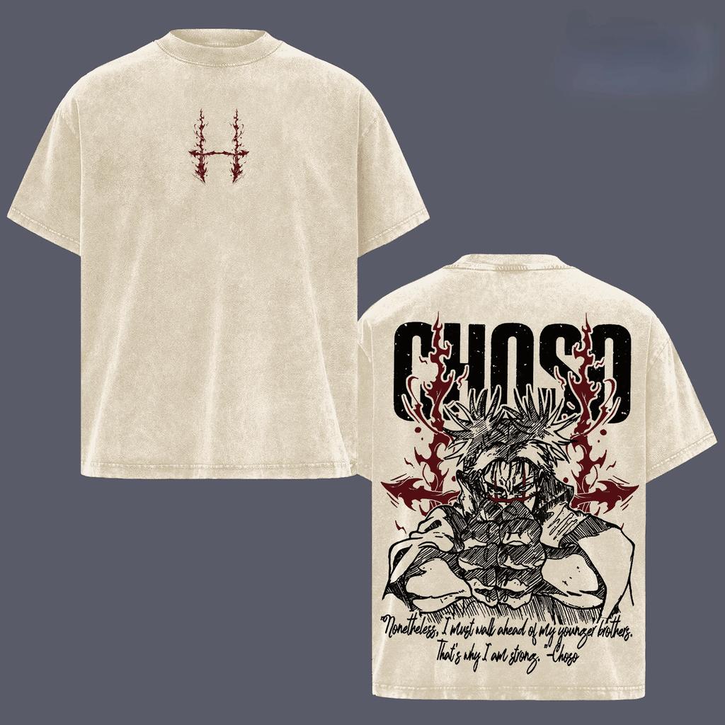 Choso Jujutsu Kaisen T-shirt Anime Vintage Washed T Shirt Men's Unisex Clothing Oversized Short Sleeve Pure Cotton Tees Tops
