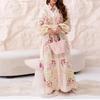 2026 Spring European & American Women's Printed Lantern Sleeve Tassel Dress with Waist Cinching and Lace-up Detail