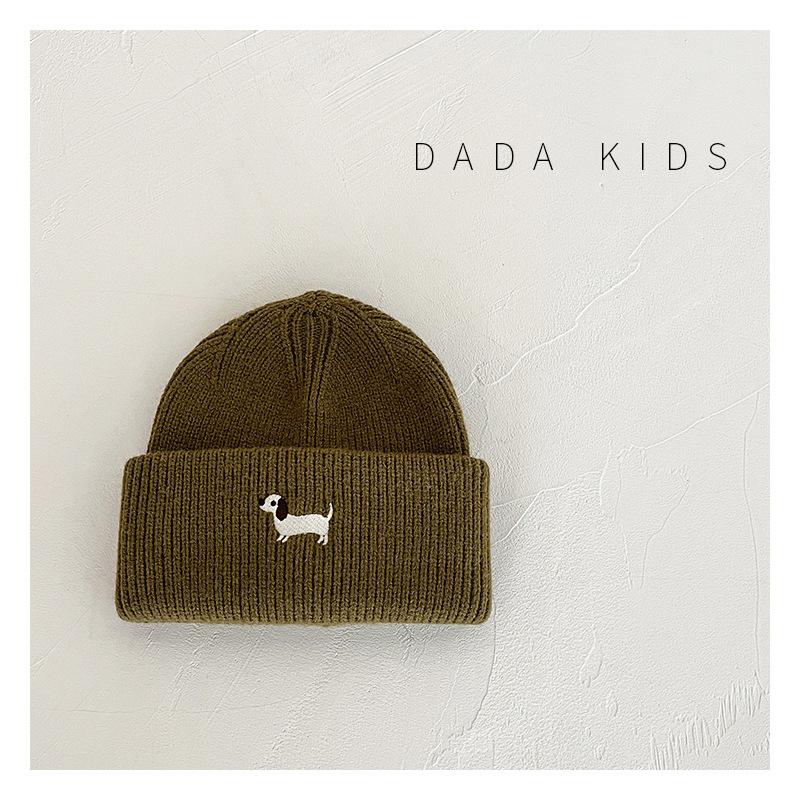 Children's Woolen Hats Korean Embroidered Dogs Cute Fashionable Casual and Warm Pullover Sweaters Knitted Hats for Boys and Girls